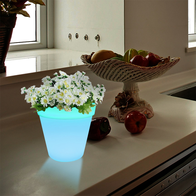 RGB смяна на цвета LED зала за растения за приземяване на лампа за допир, модерен прост PE пластмасова саксия с цветя LED лампи с масивна дървесина за хол/bedroom/office